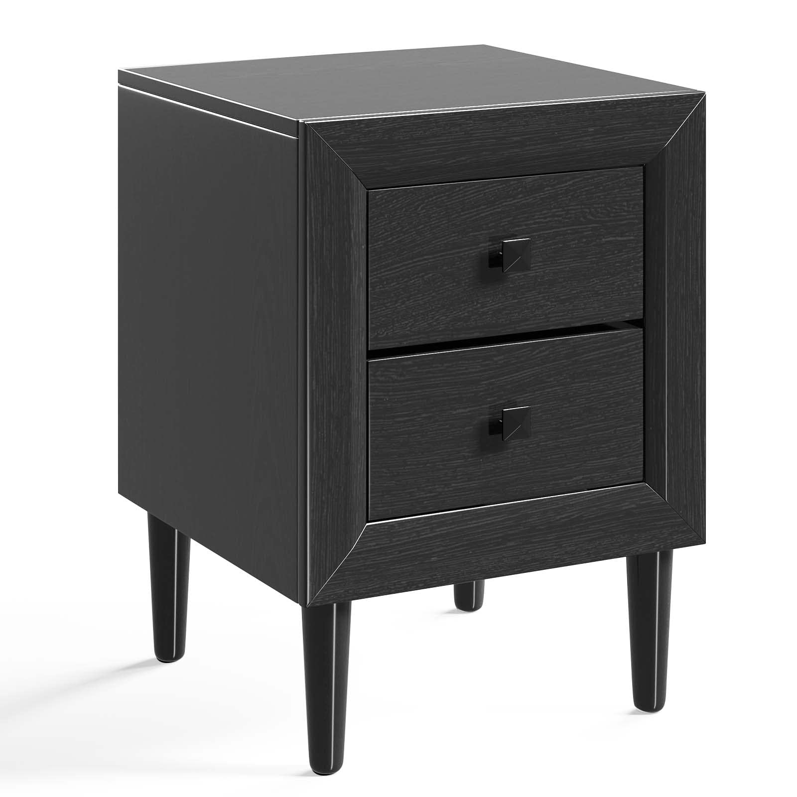 Nightstand Wooden W/Two Storage Drawers and Handles