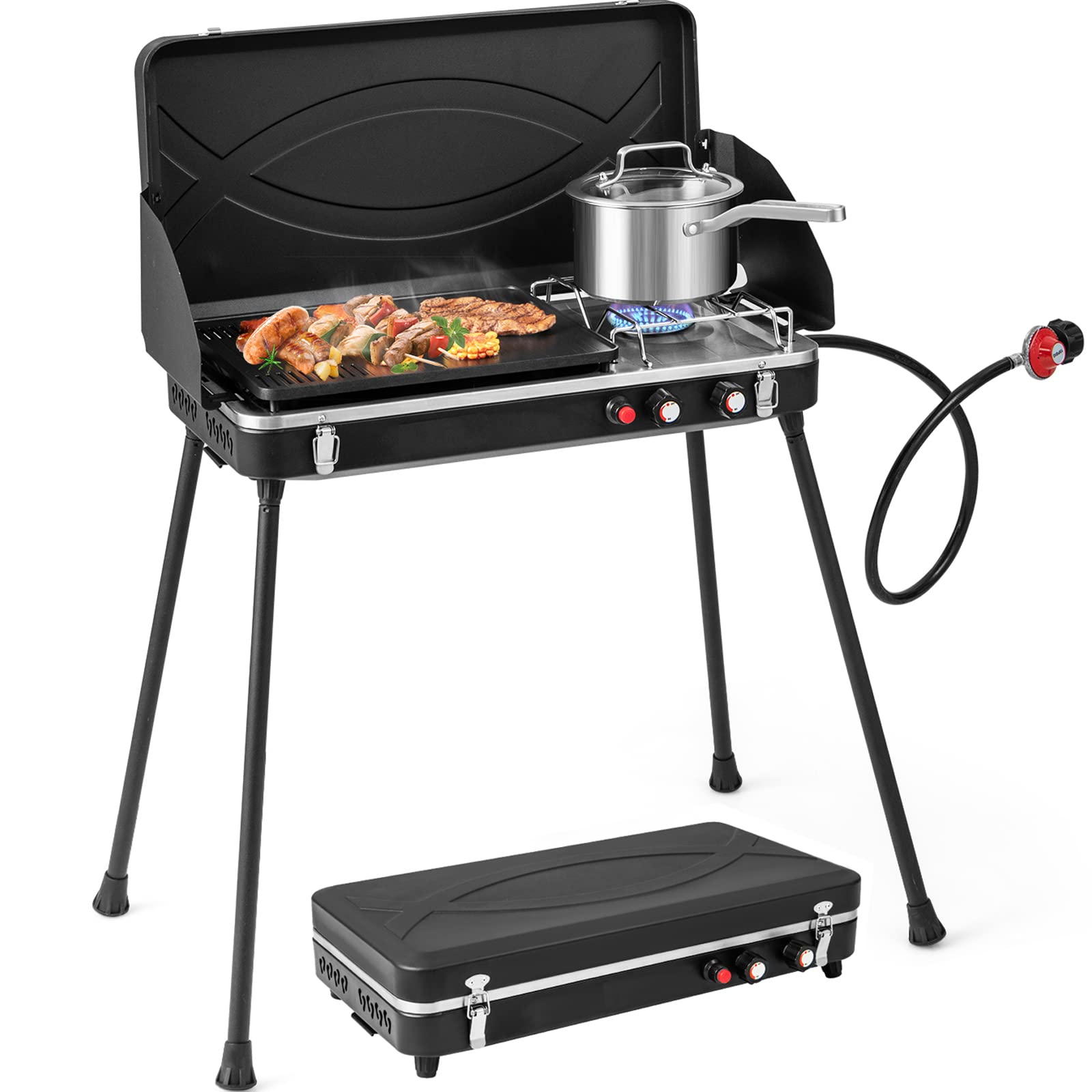  Giantex Charcoal Grill Hibachi Grill, Portable Cast Iron Grill  with Double-sided Grilling Net, Air Regulating Door, Fire Gate, BBQ Grill  Perfect for Outdoor Picnic Camping Patio Backyard Cooking : Patio, Lawn