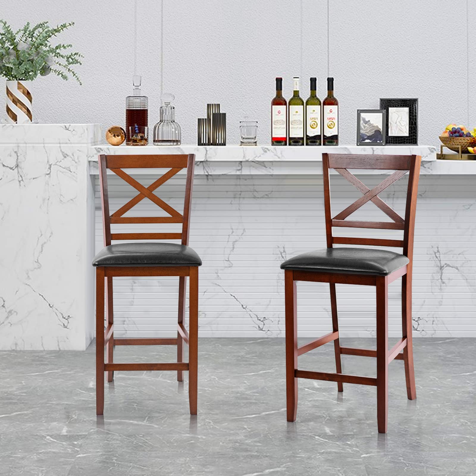 Giantex Modern 25” Counter Height Dining Pub Stools with X-Shaped Backrest, Soft Cushion & Durable PU Seat