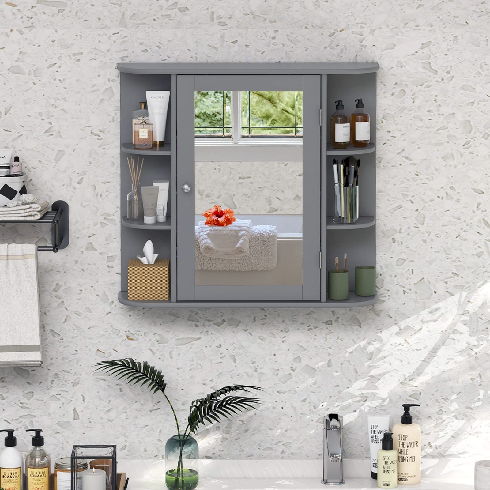 Giantex Mirrored Bathroom Medicine Cabinet - Wall Mounted Bathroom Hanging Cabinet with Single Door