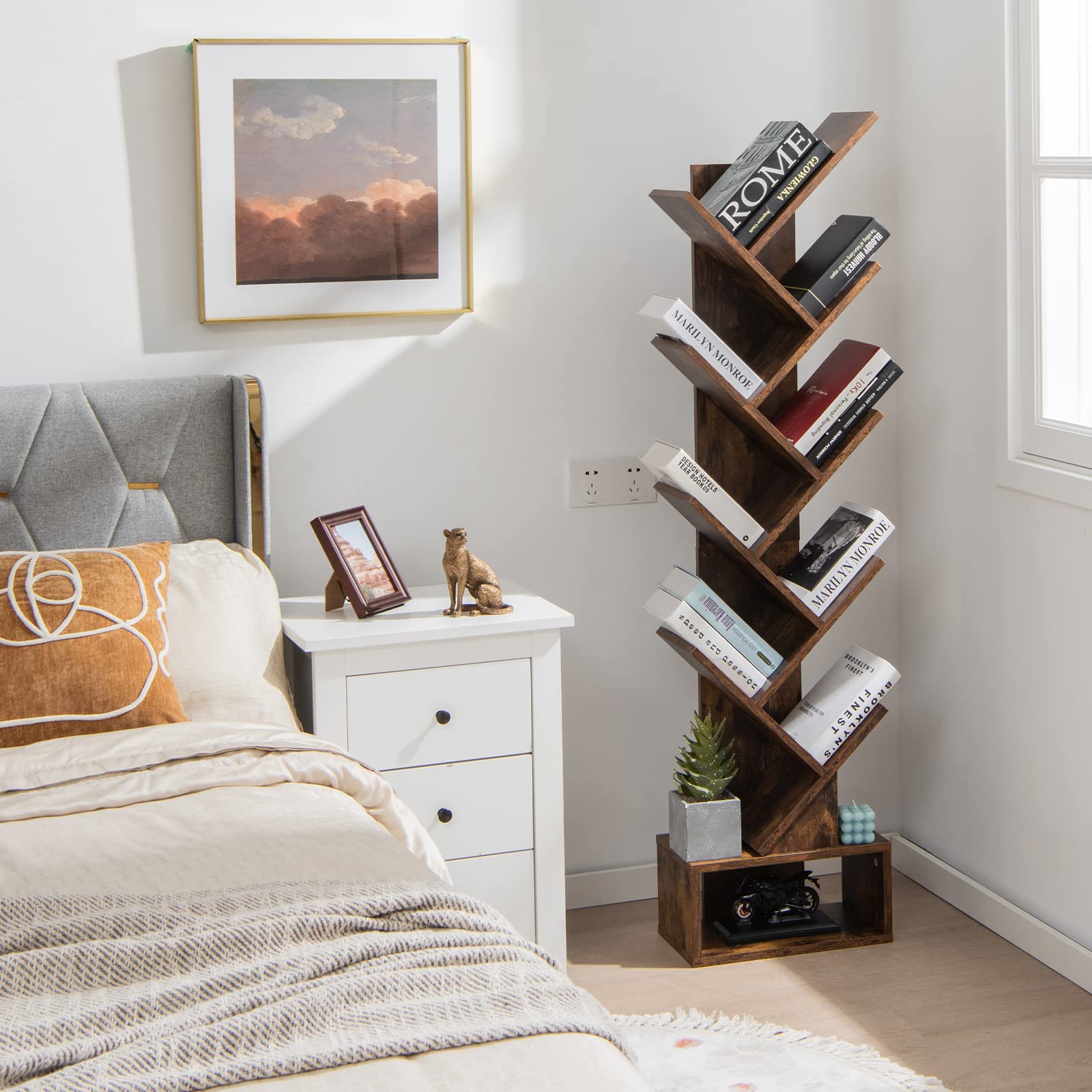 Giantex Tree Bookshelf with Drawer, 10 Shelf Space Saving