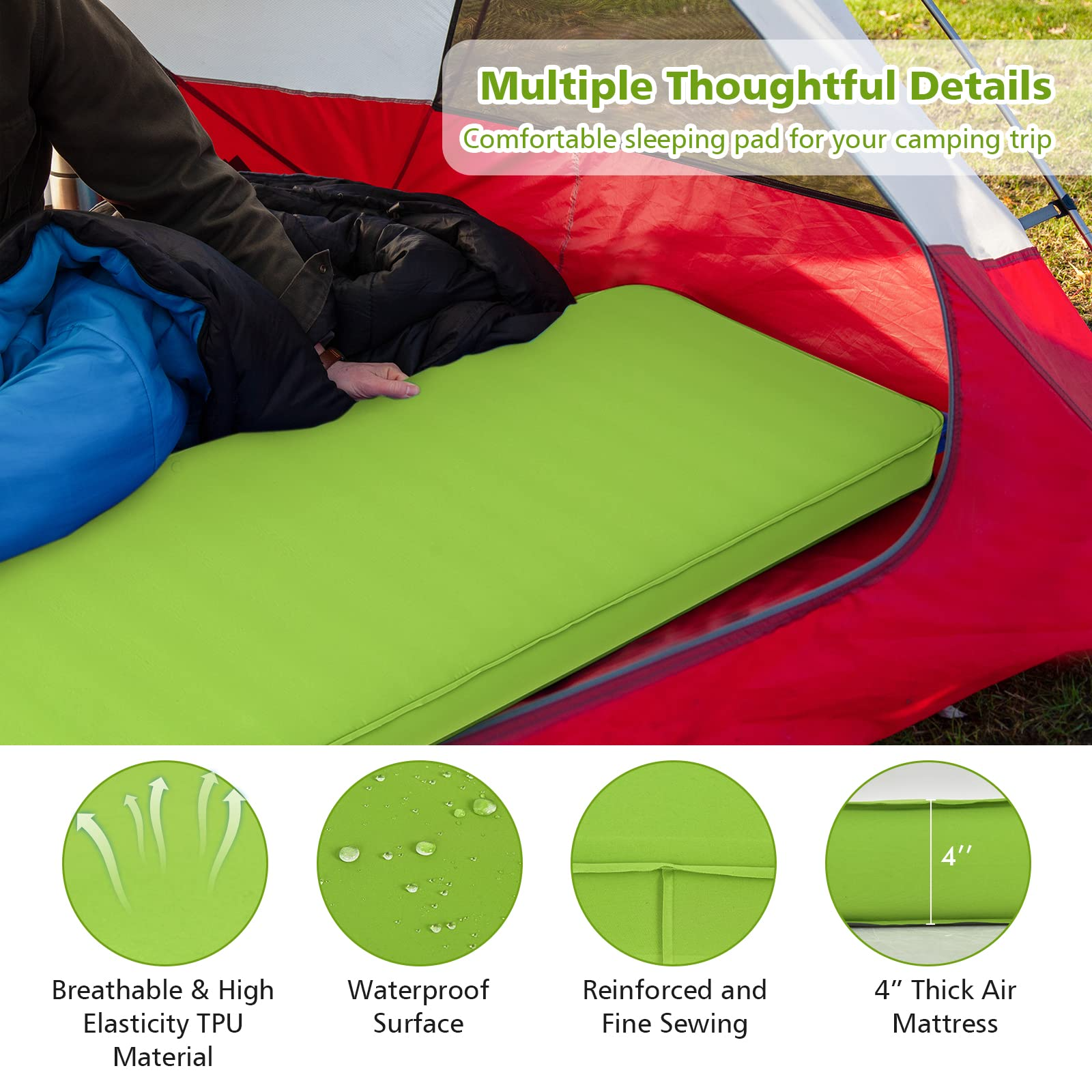 Lightweight Compact Air Mattress w/Carry Bag