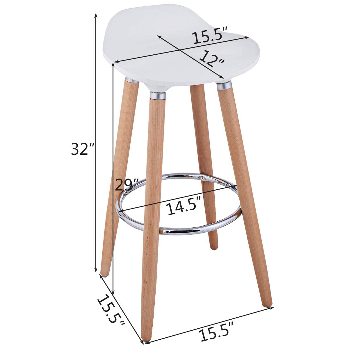 Modern Comfortable Barstools, Counter Height Bistro Pub Backless Armless Barstools Bar Height with Wooden Legs