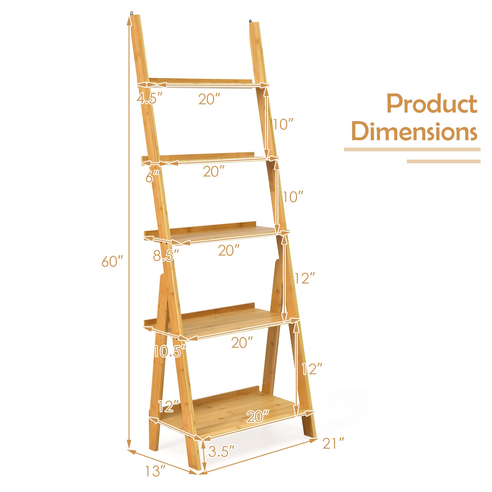 Giantex 5-Tier Ladder Shelf, Multipurpose Freestanding Display Leaning Storage Shelves