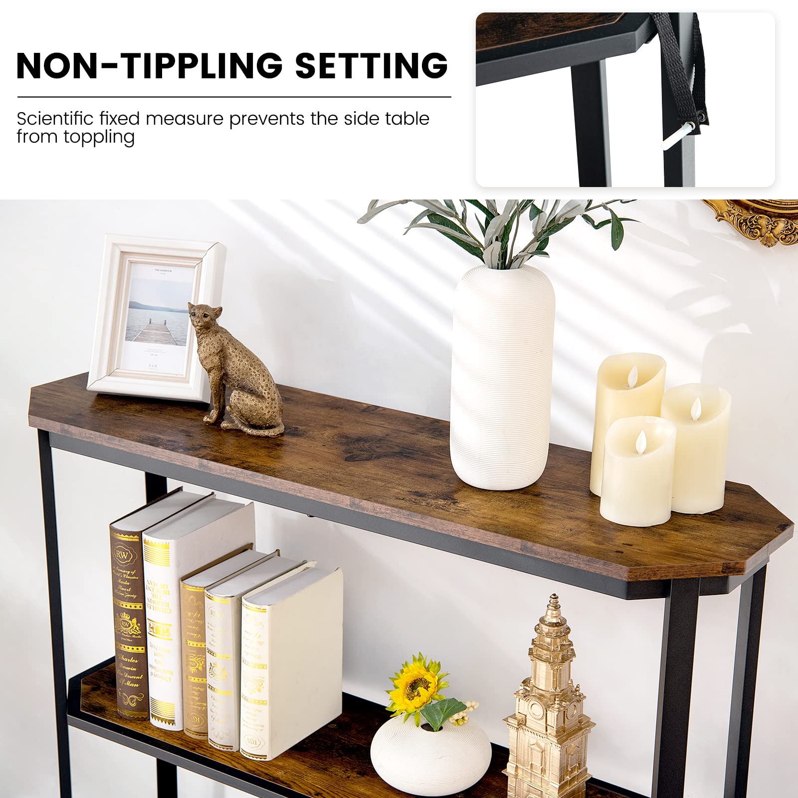 Giantex Hallway Table 3-Tier Console Sofa Table with Storage Shelf w/Adjustable Foot Pads, Non-Toppling Device