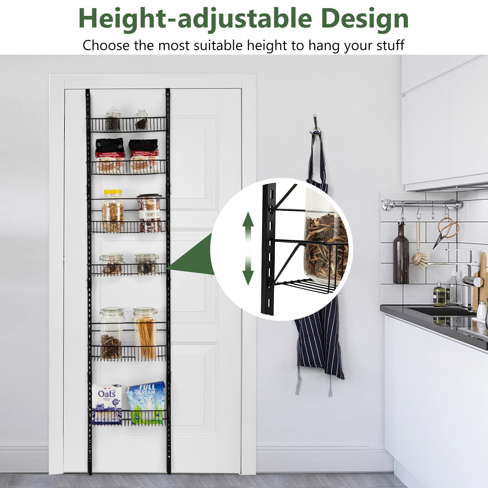 Heavy-duty Pantry Door Organizer with 6 Metal Wire Baskets