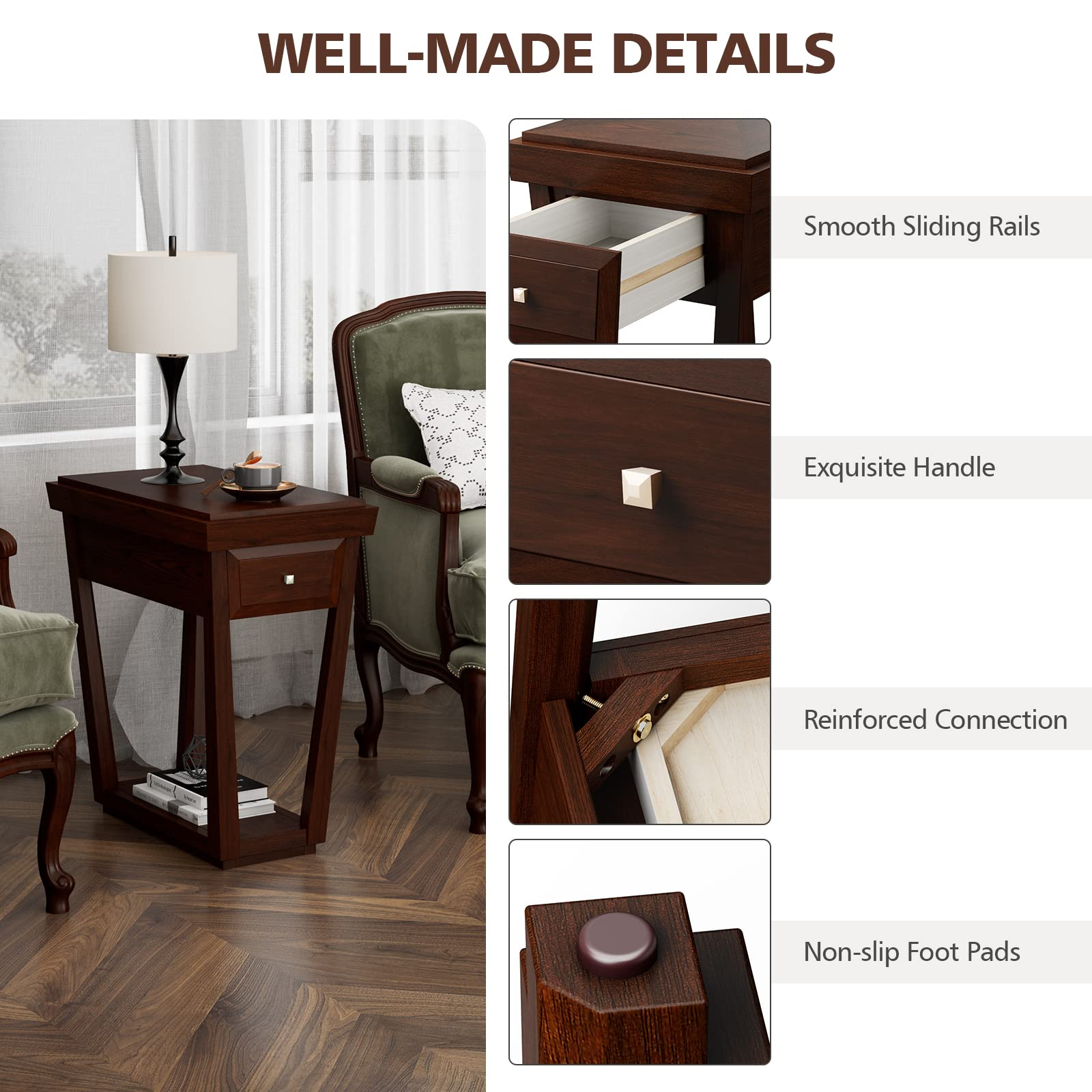 Giantex Wood End Table with Drawer