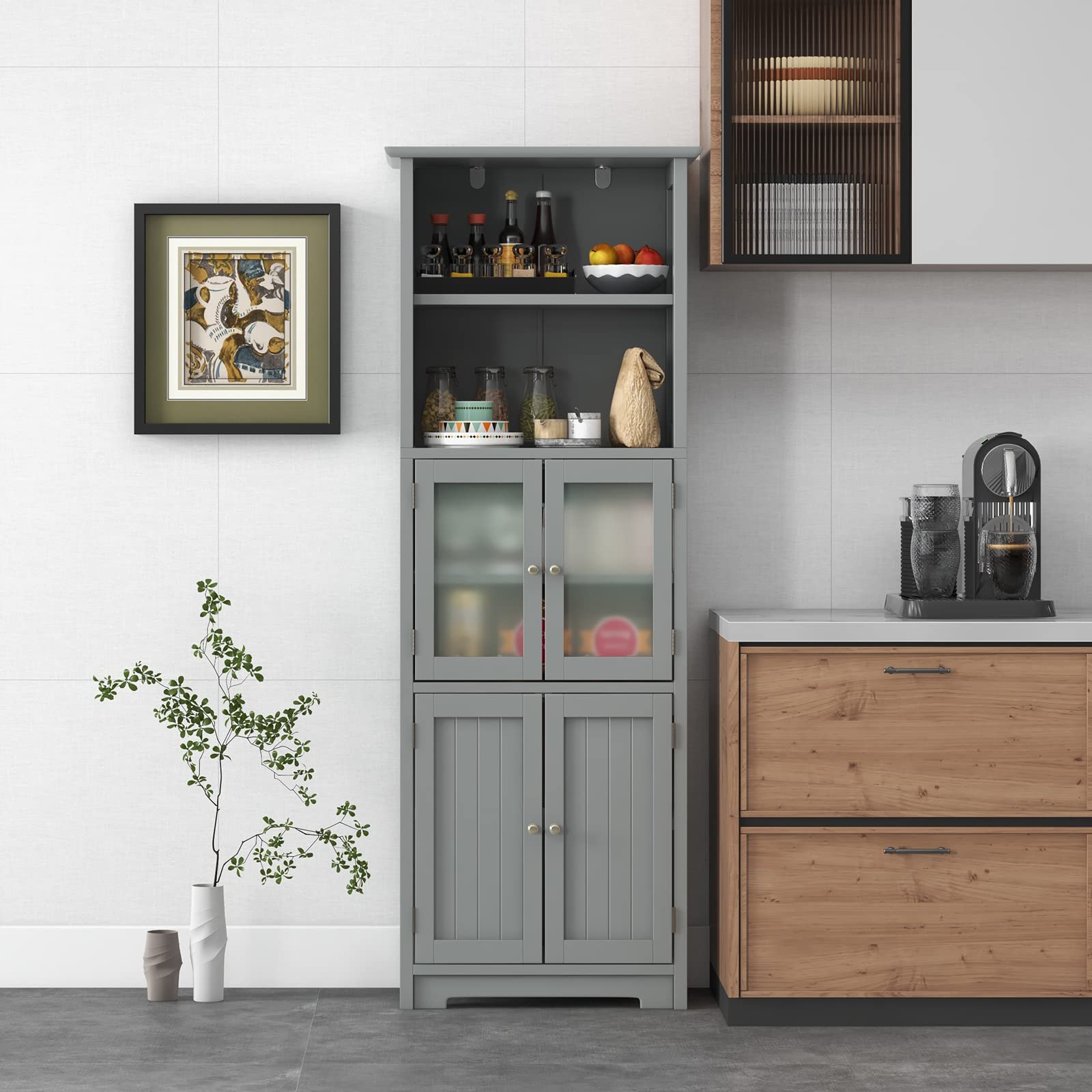Giantex 64" Tall Bathroom Storage Cabinet, Freestanding Kitchen Pantry Cupboard with 2 Cabinets