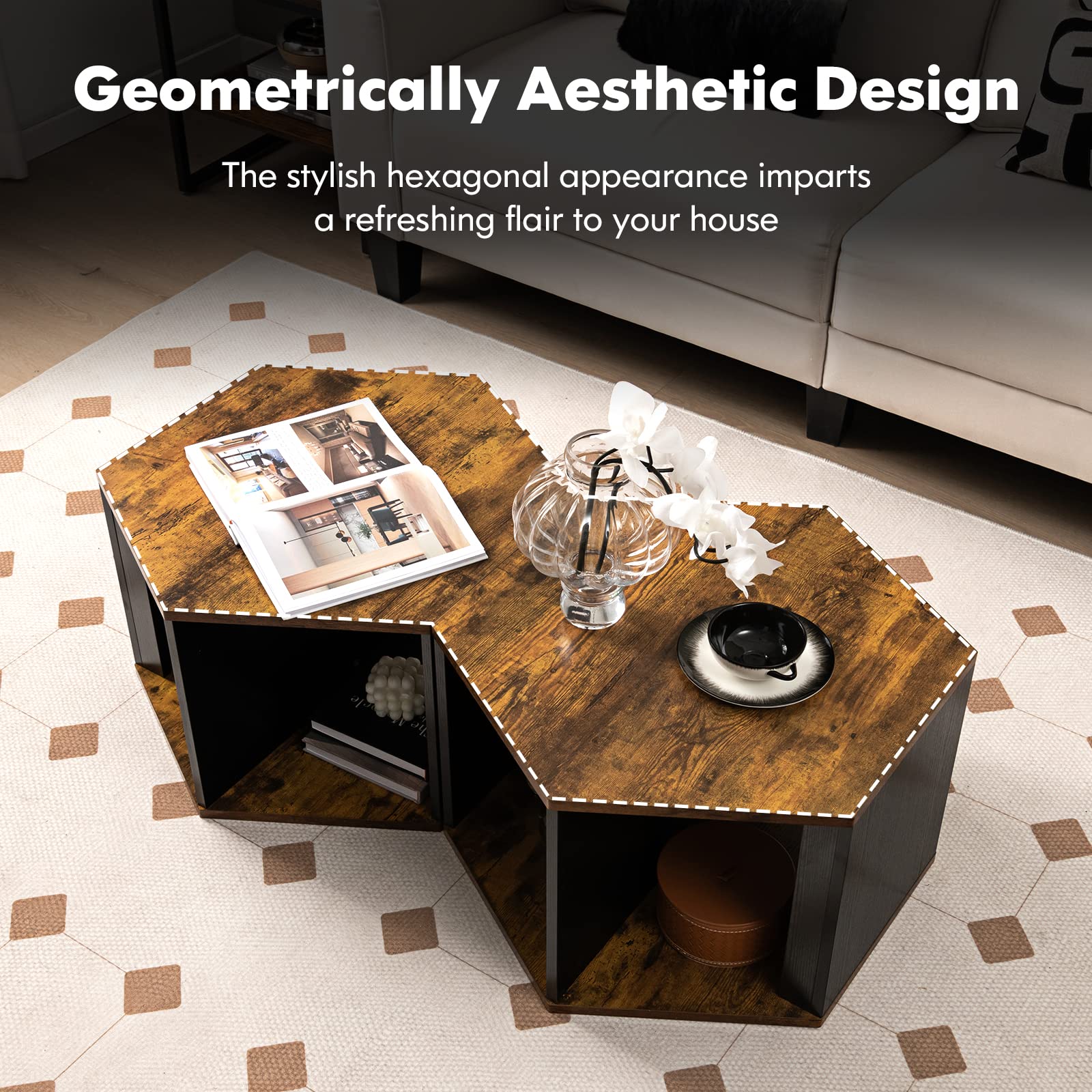 Giantex Hexagonal Coffee Table Set of 2