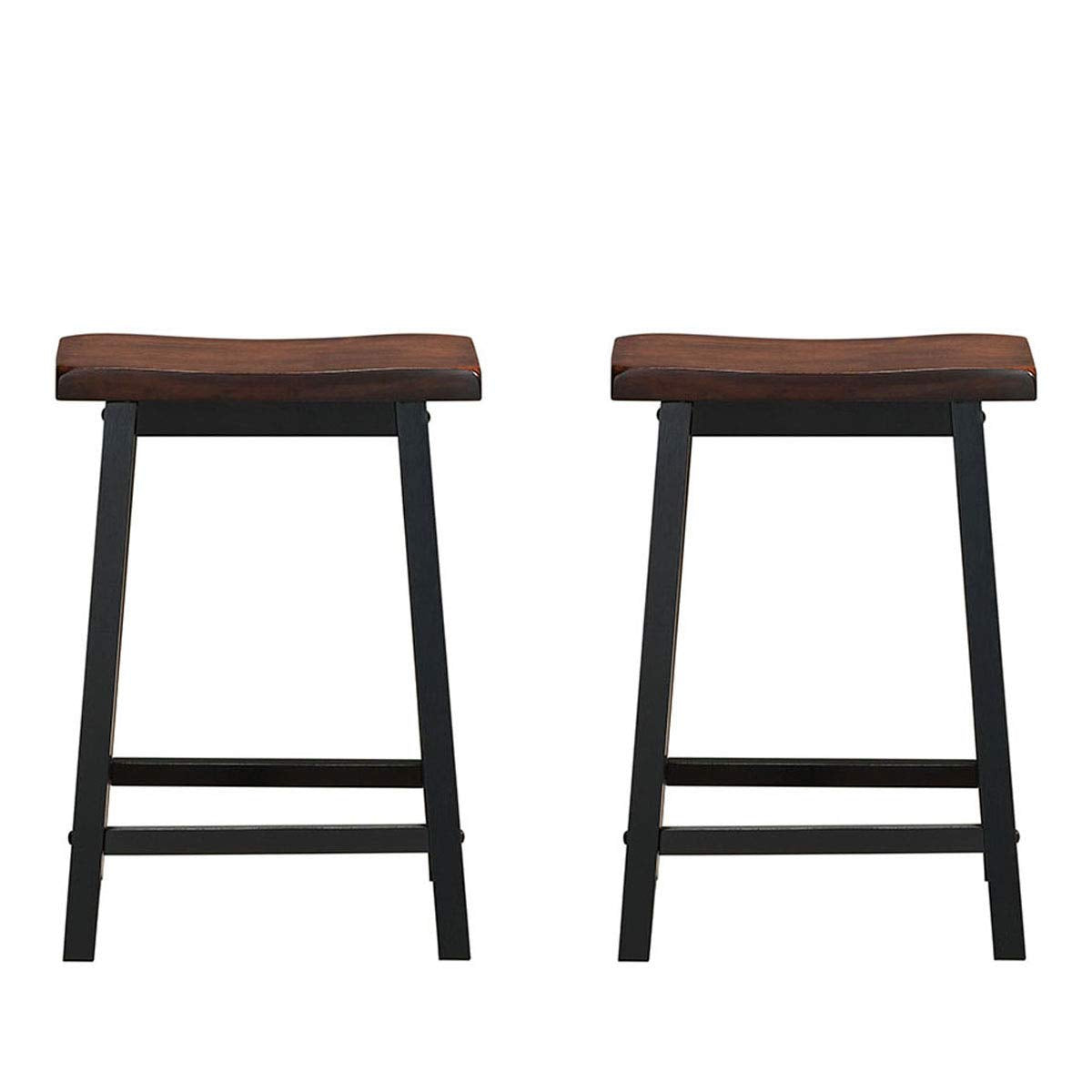 Giantex Set of 2 Saddle Seat Stools, Wood Vintage Counter Height Chairs