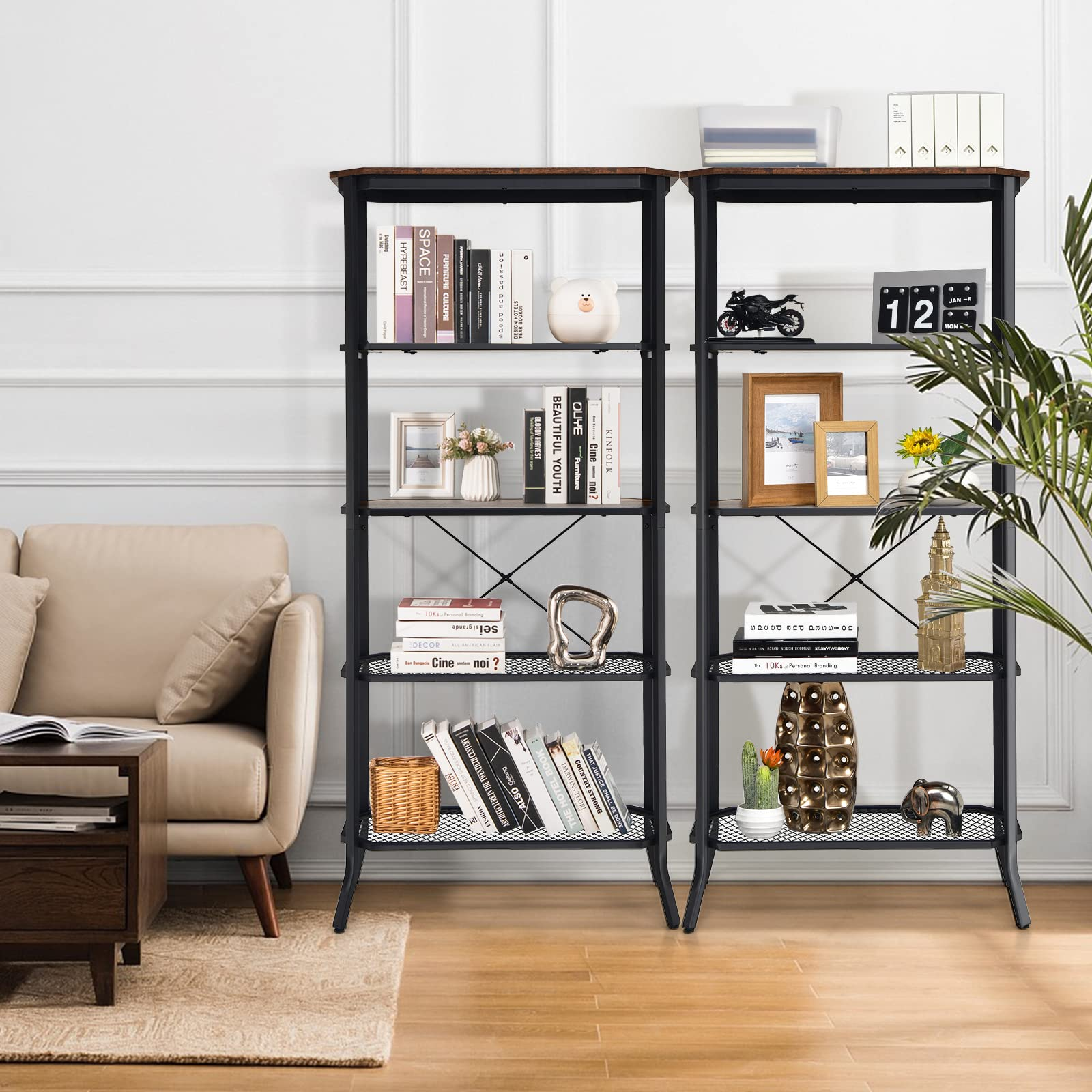 Giantex Industrial Bookshelf, 5-Tier Vintage Bookcase