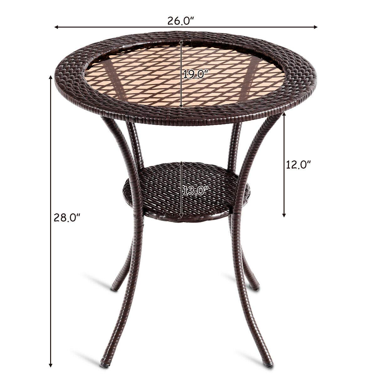 Giantex Round Rattan Wicker Coffee Table Glass Top Steel Frame Patio Furni (Round)