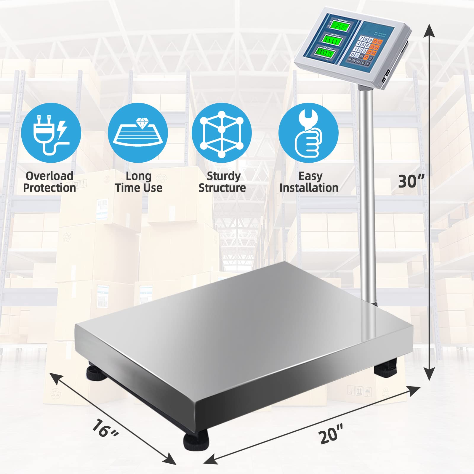 Weight Scale 660lbs Digital Floor Platform for Weighing Package Shipping  Mailing Postal Scale with LB/KG Price Calculator