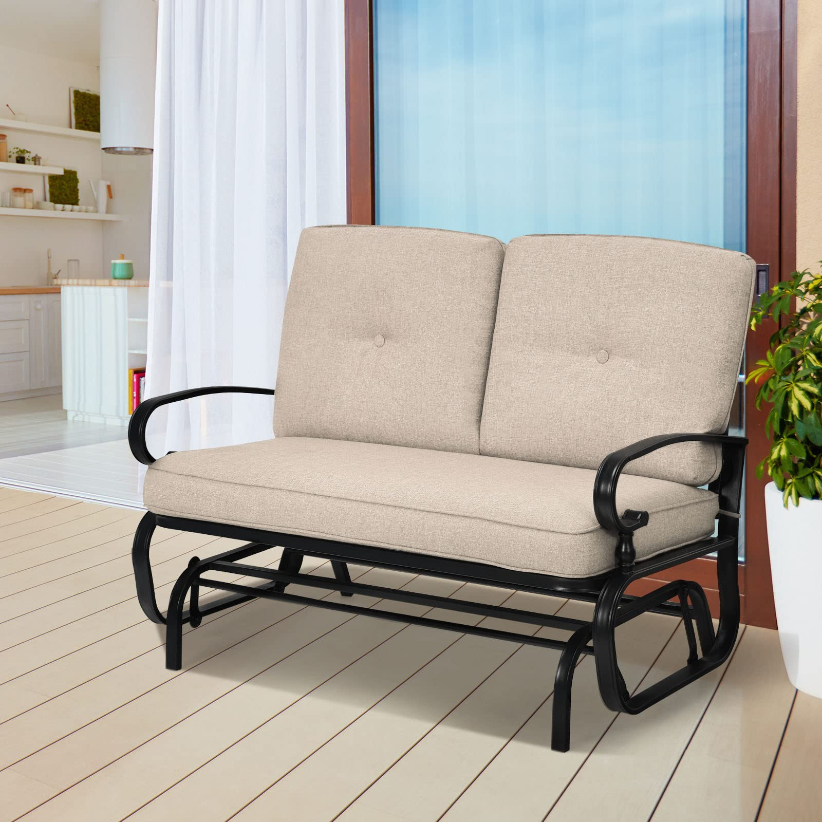 Giantex Outdoor Glider Bench Patio Loveseat with Cushions