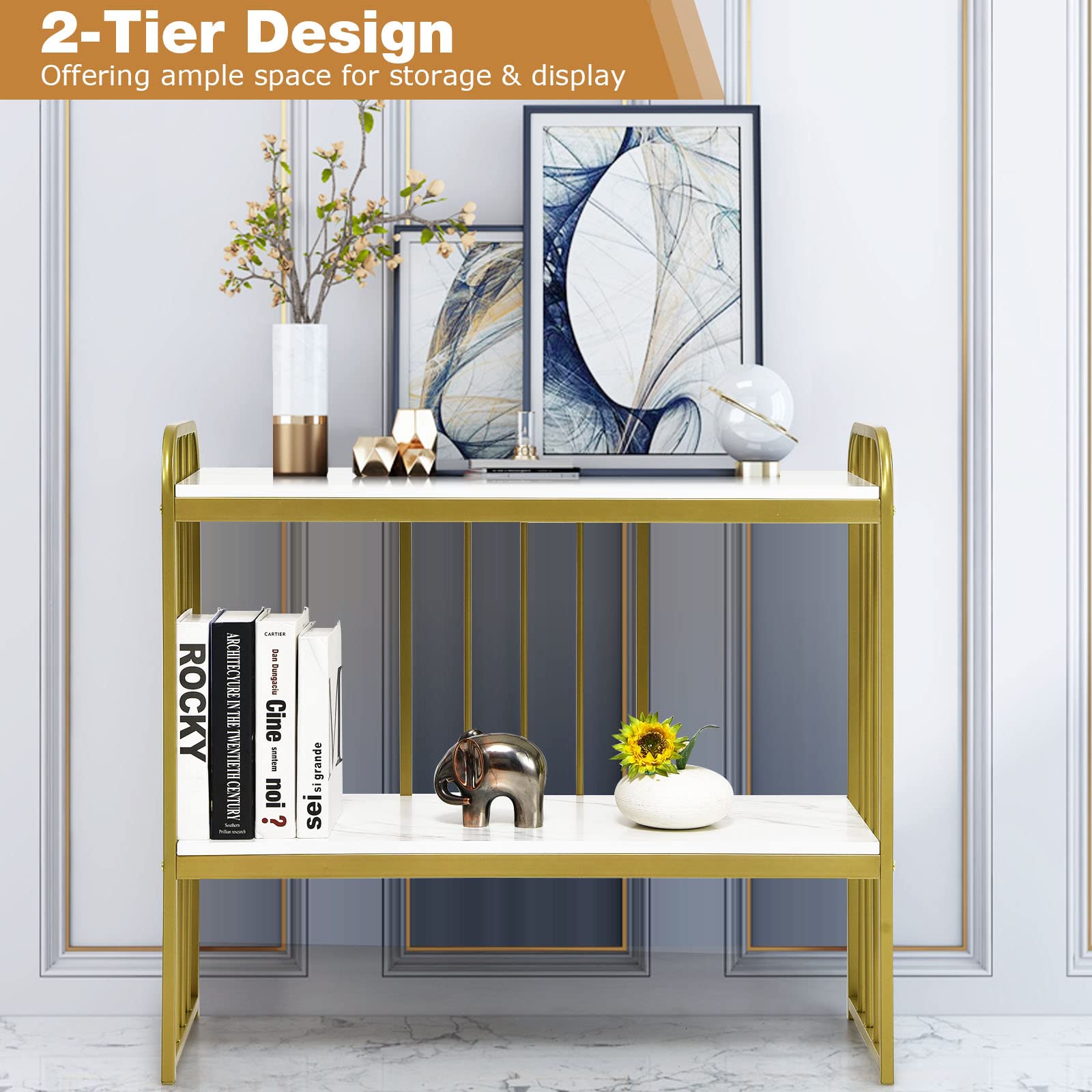 Giantex Console Table 2 Tier Narrow Entryway Table with Shelf (Gold)