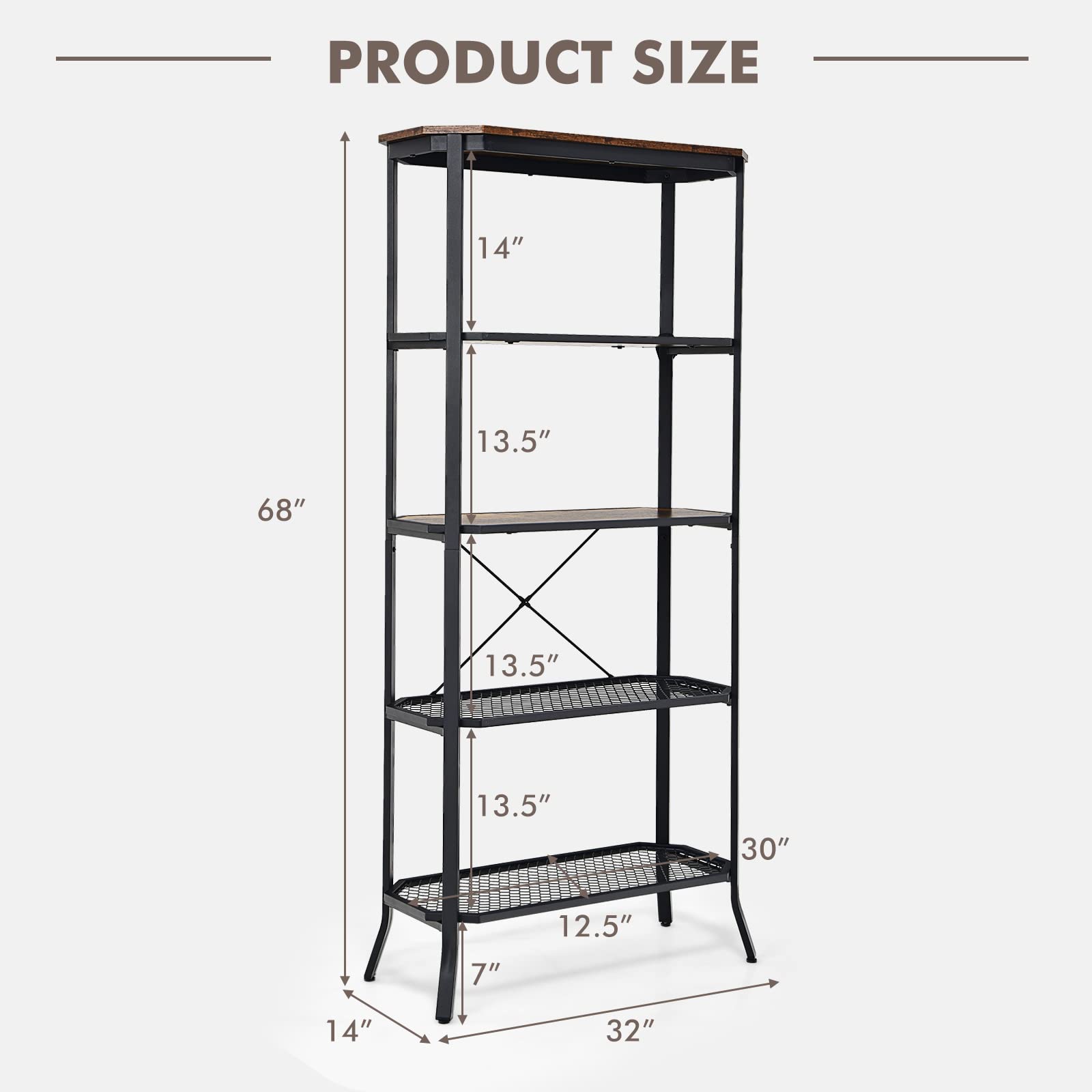 Giantex Industrial Bookshelf, 5-Tier Vintage Bookcase