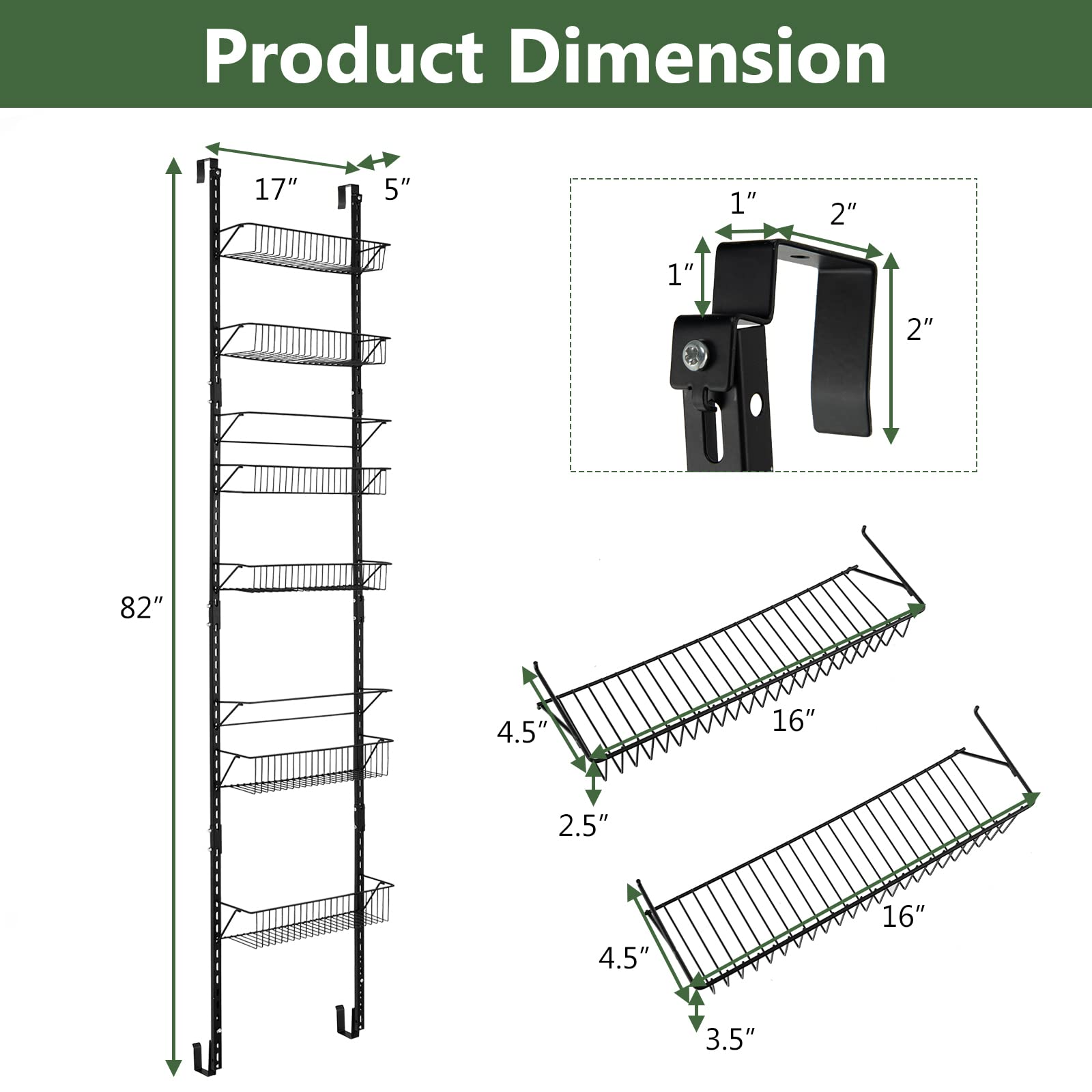 Heavy-duty Pantry Door Organizer with 6 Metal Wire Baskets