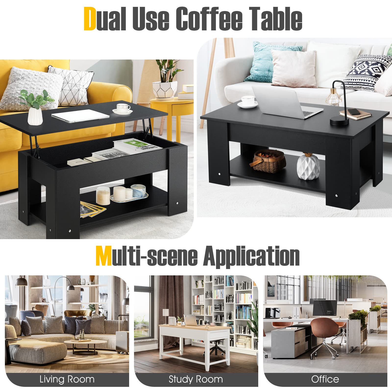 Giantex Lift Top Coffee Table, Modern Cocktail Table w/Hidden Compartment & Open Storage Shelf