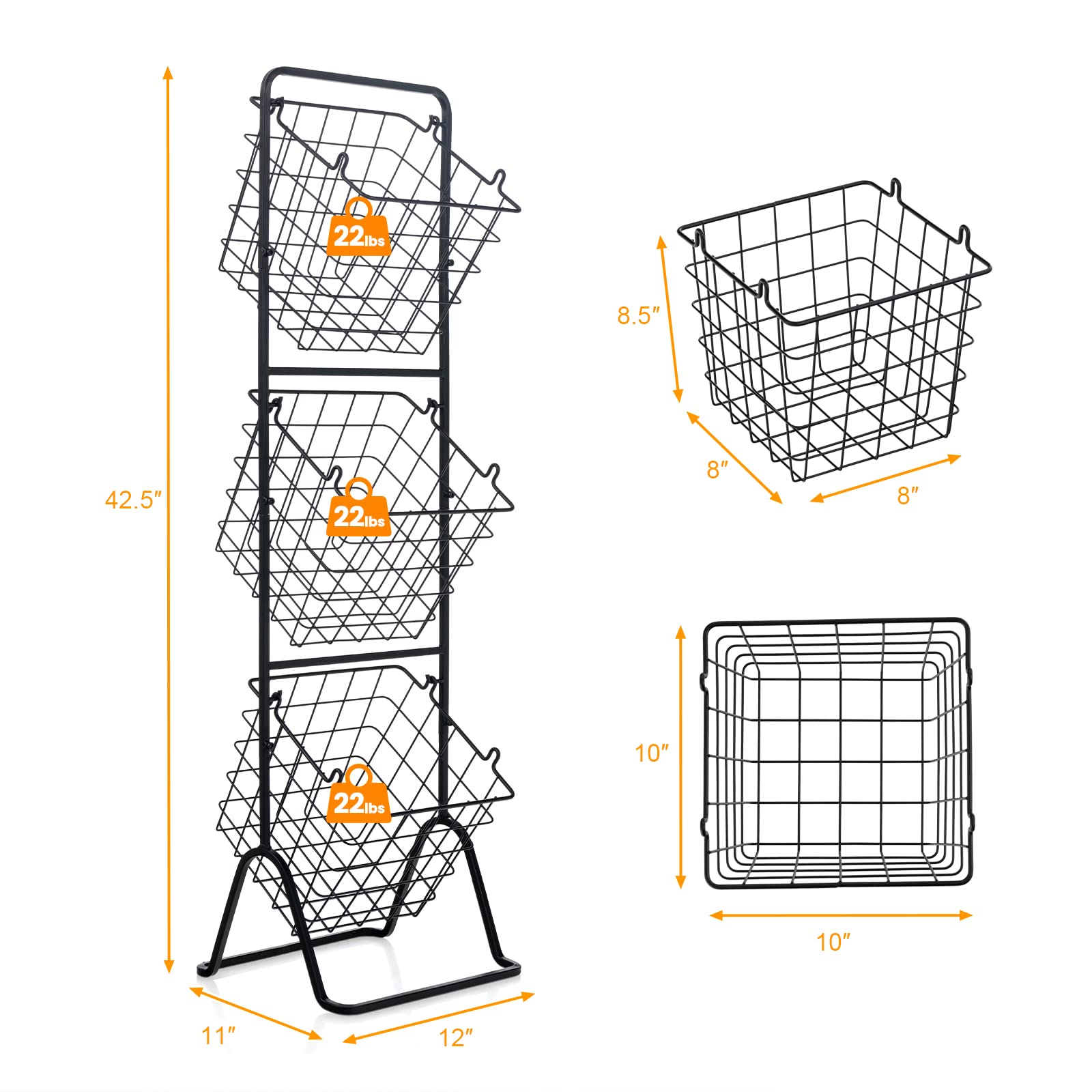 Giantex 3-Tier Wire Basket Stand