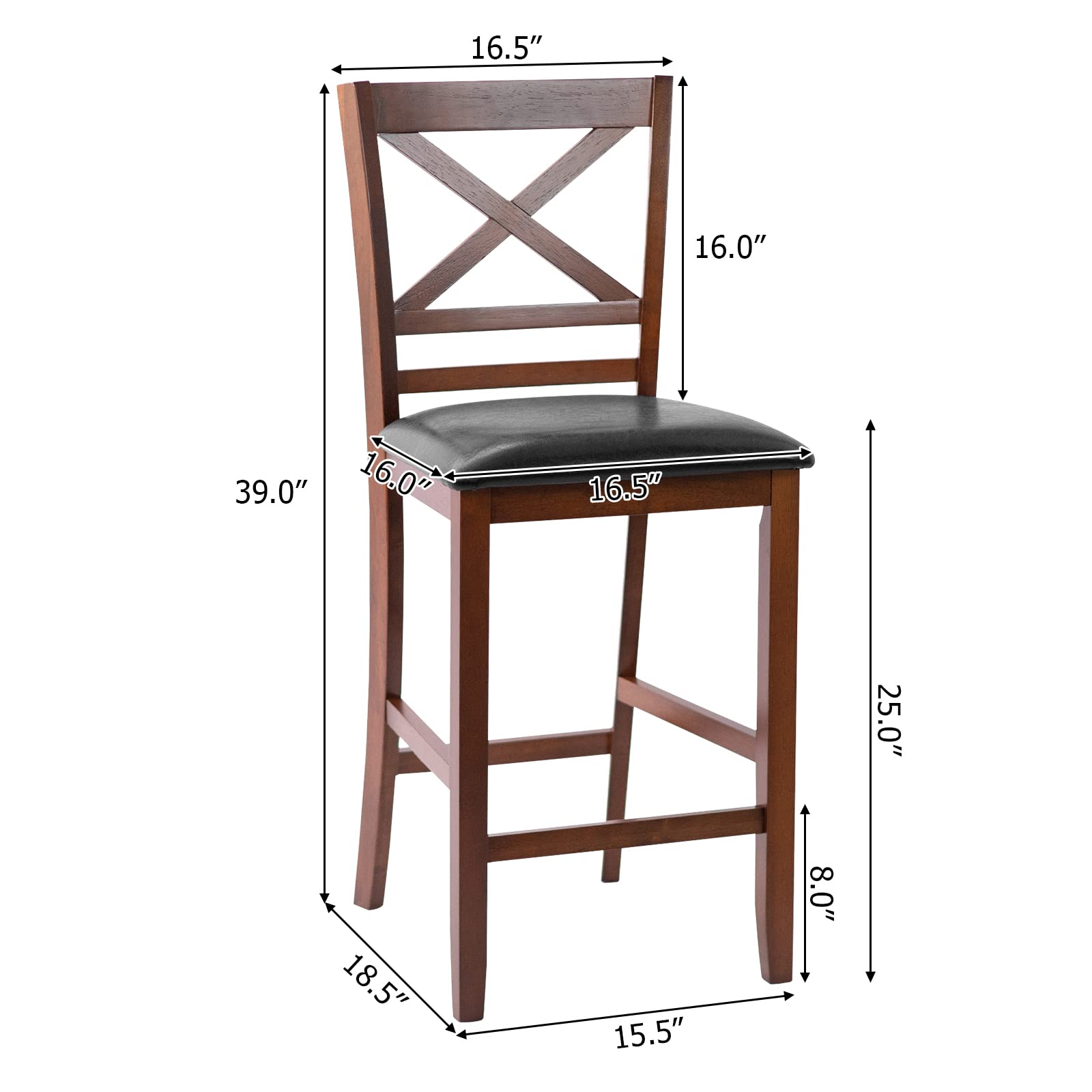 Giantex Modern 25” Counter Height Dining Pub Stools with X-Shaped Backrest, Soft Cushion & Durable PU Seat