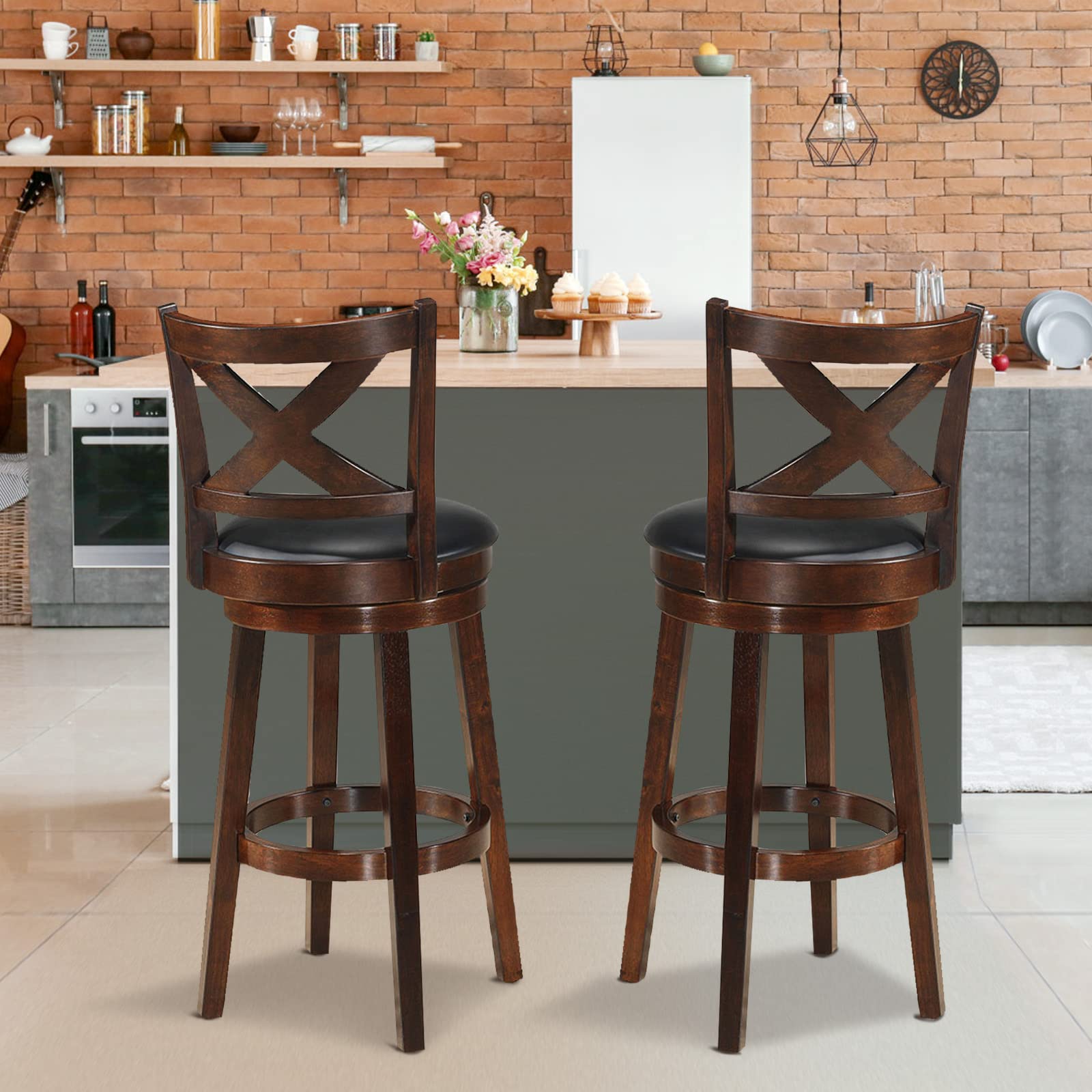 Counter Height Dining Chair, Fabric Upholstered 360 Degree Swivel, PVC Cushioned Seat, Perfect for Dining and Living Room