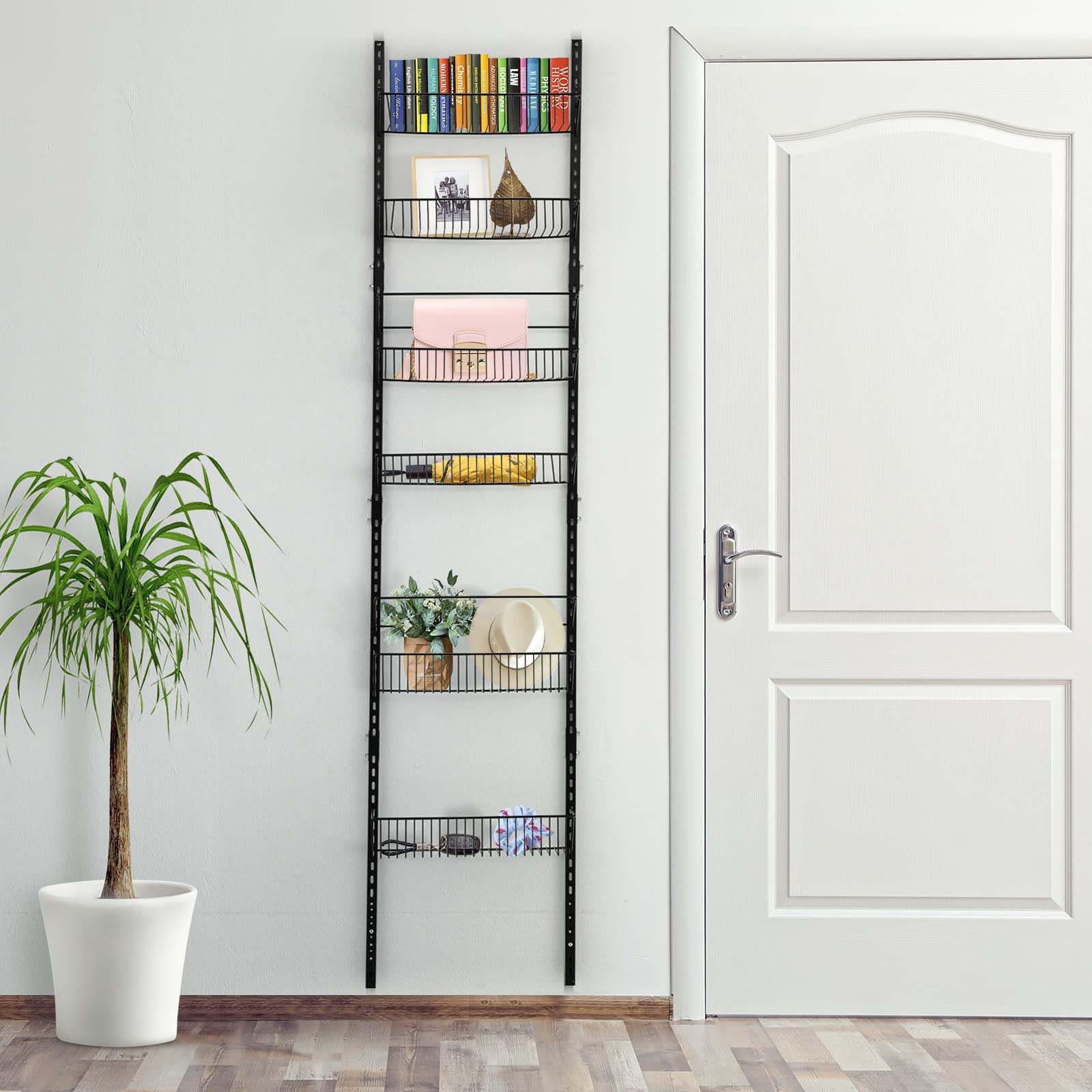 Heavy-duty Pantry Door Organizer with 6 Metal Wire Baskets