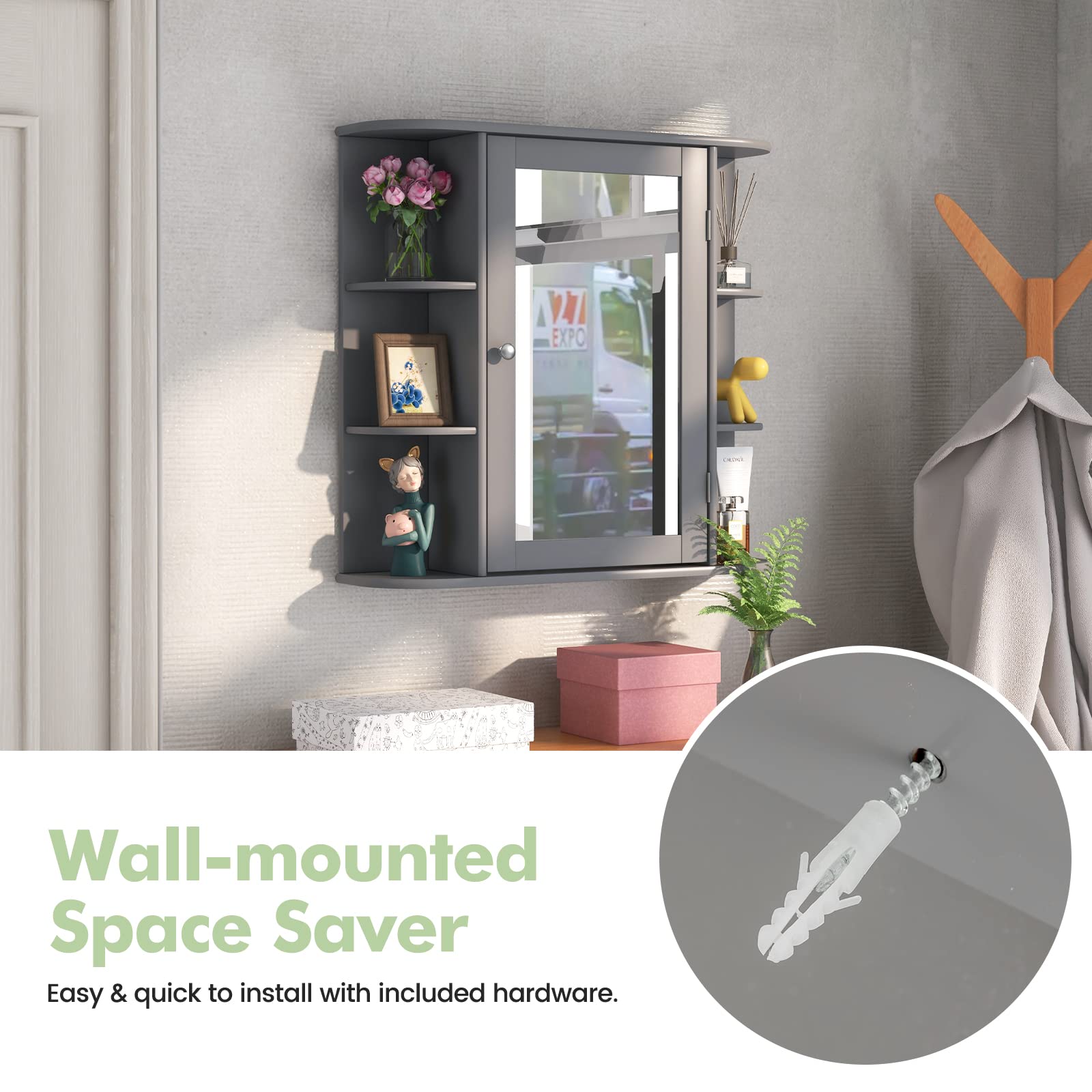 Giantex Mirrored Bathroom Medicine Cabinet - Wall Mounted Bathroom Hanging Cabinet with Single Door