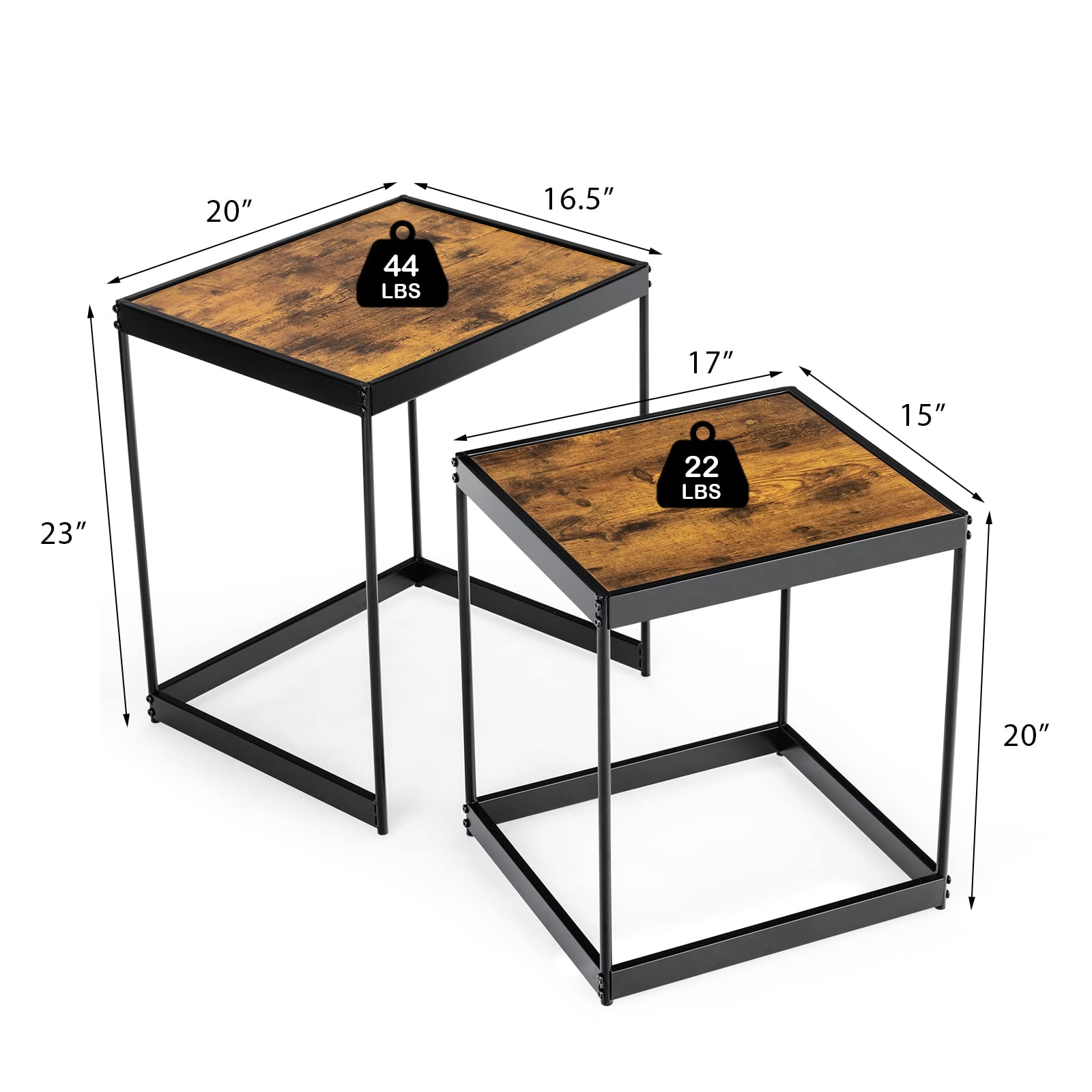 Set of 2 End Tables, Space Saving Design Side Tables for Living Room Balcony