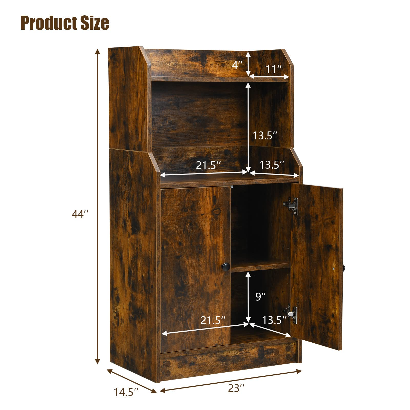 Rustic Brown 2 Doors Bookcase with Adjustable Shelf