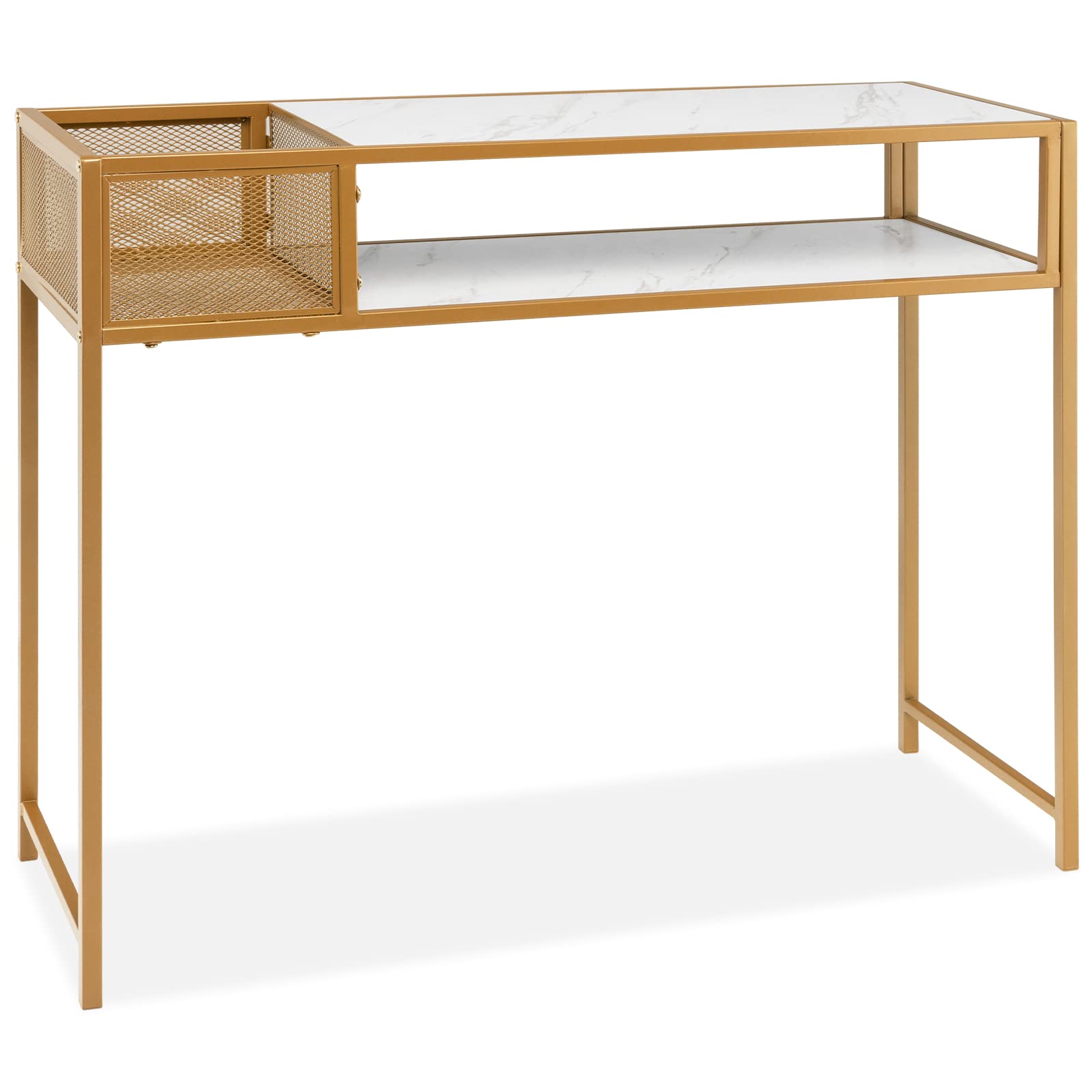 Giantex Console Tables for Entryway - Faux Marble Sofa Table with Wire Basket, 43.5" x 16" x 35.5" Entry Table