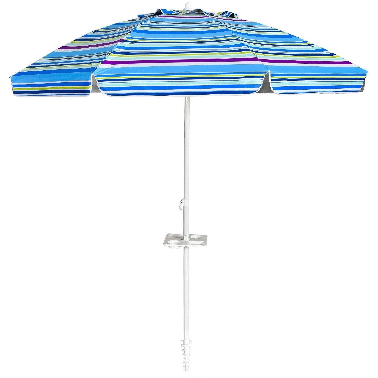 Giantex 7.2 Ft Beach Umbrella, Patio Sunshade Umbrella with Sand Anchor & Cupholder - Giantexus